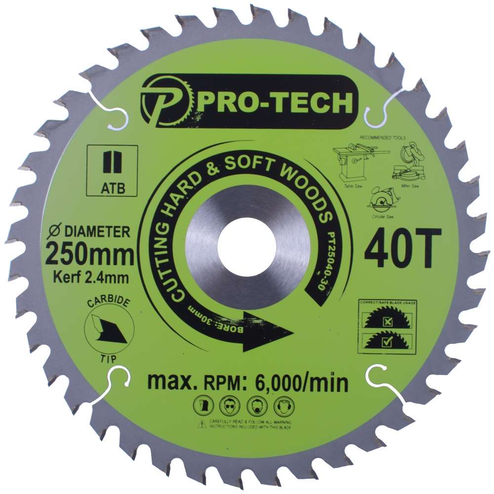 PRO-TECH- SAW BLADE TCT 250 X 2.4 X 30 X 40T WOOD PROF.PT25040-30