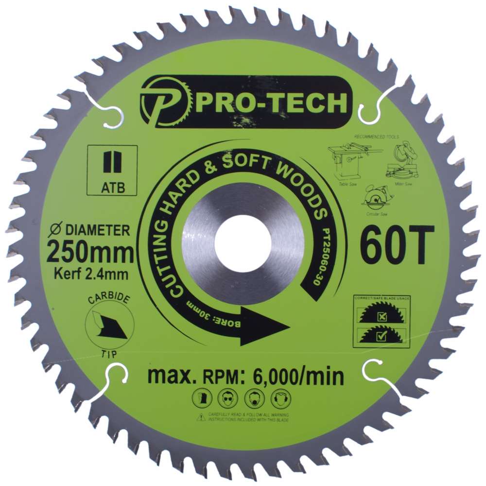 PRO-TECH- SAW BLADE TCT 250 X 2.4 X 30 X 60T WOOD PROF.PT25060-30