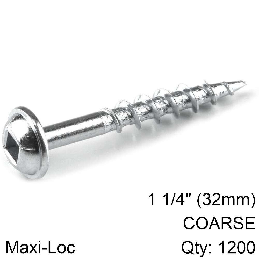 KREG ZINC POCKET HOLE SCREWS 32MM 1.25" #8 COARSE THREAD MX LOC 1200CT  KR SML-C125-1200-INT
