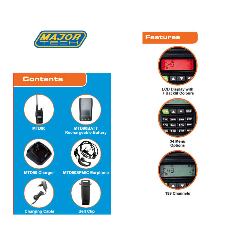 MAJOR-TECH - 2-Way Radio & FM ReceiverMTD90