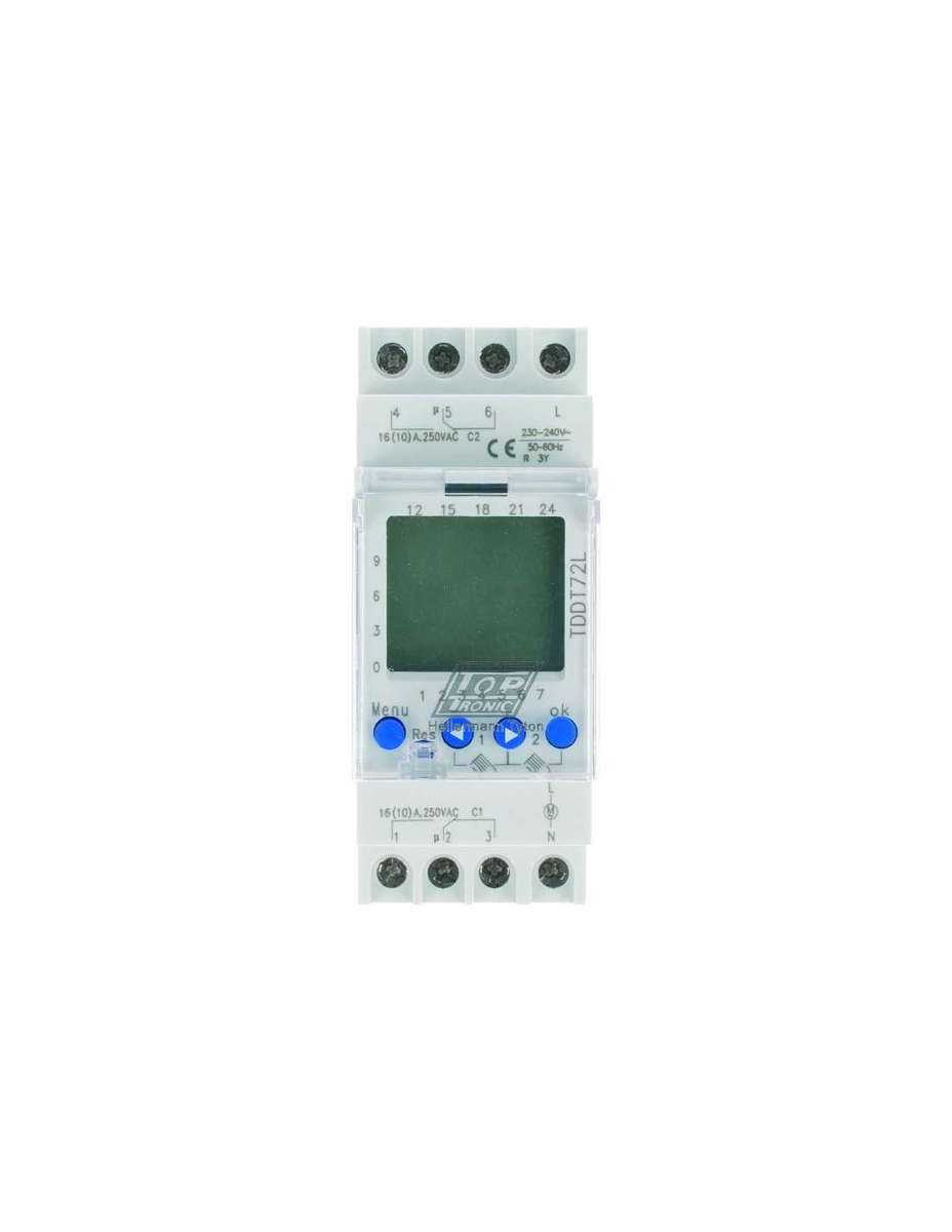 HellermannTyton Timer Digital 7 Day Dual Relay Din Rail MountedTDDT72L