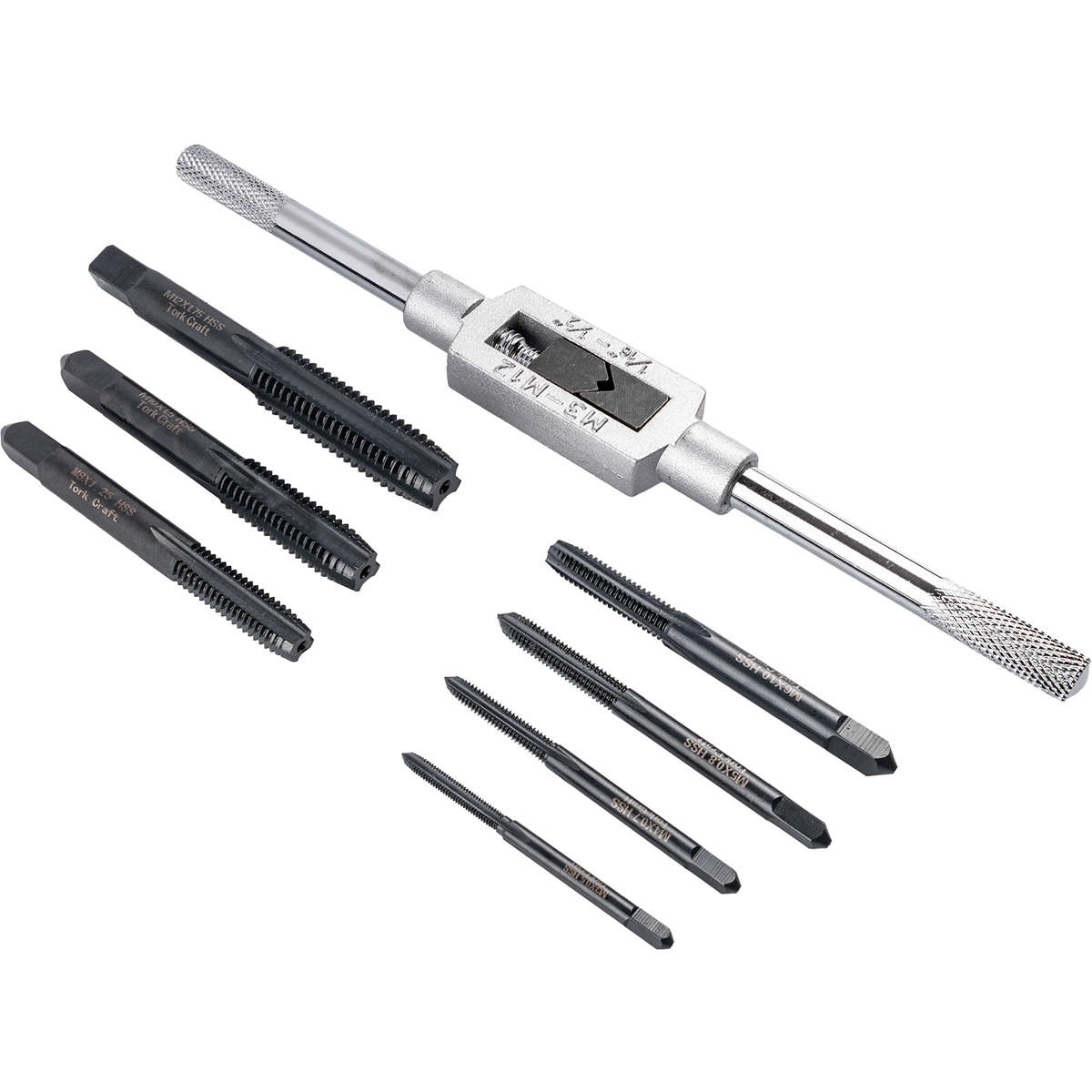 Tork Craft - HSS TAPS M3 - M12 & TAP WRENCH 8PC CARDED SET MM - NR SET008-1