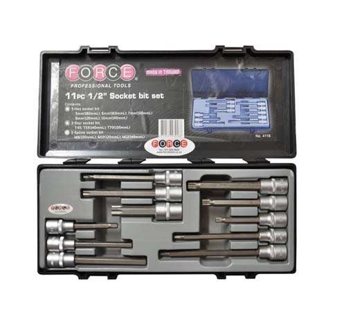 FORCE 1/2 DR 11PC HEX BIT SET 5-10MM STAR & SPLINE   FO4116