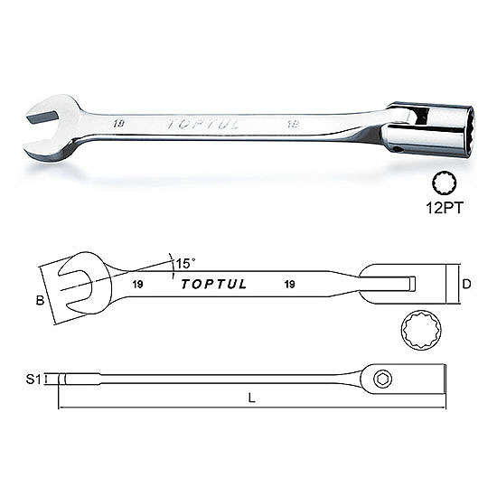 TOPTUL - 18 MM SWIVEL SOCKET COMB.WRENCH        AEAB1818
