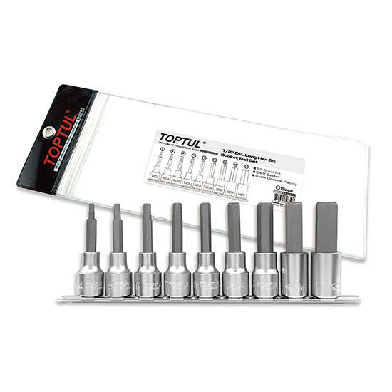 TOPTUL - 9 PC 1/2 DR. LONG HEX BIT SOCKET RAIL SET        GAAG0902