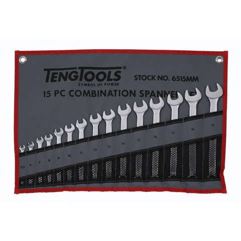 TENG TOOLS - 15PC Combination Spanner Set - Tool Roll - 6515MM