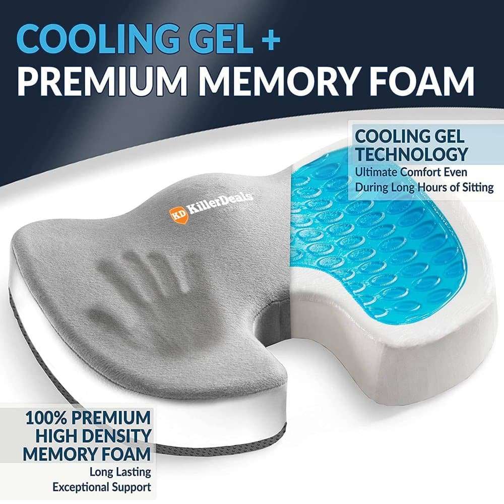 Back Support Gel Memory Foam Office Desk Chair Cushion x 2 Combo