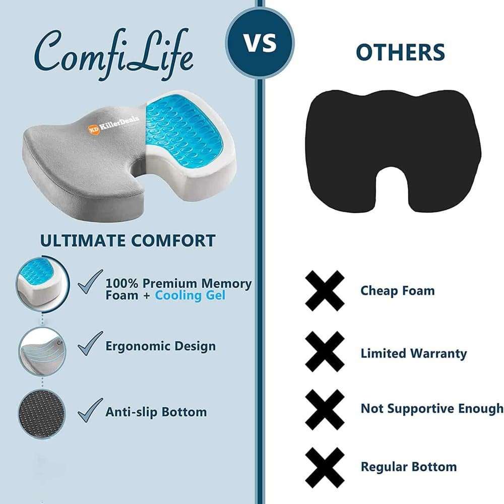 Back Support Gel Memory Foam Office Desk Chair Cushion x 2 Combo