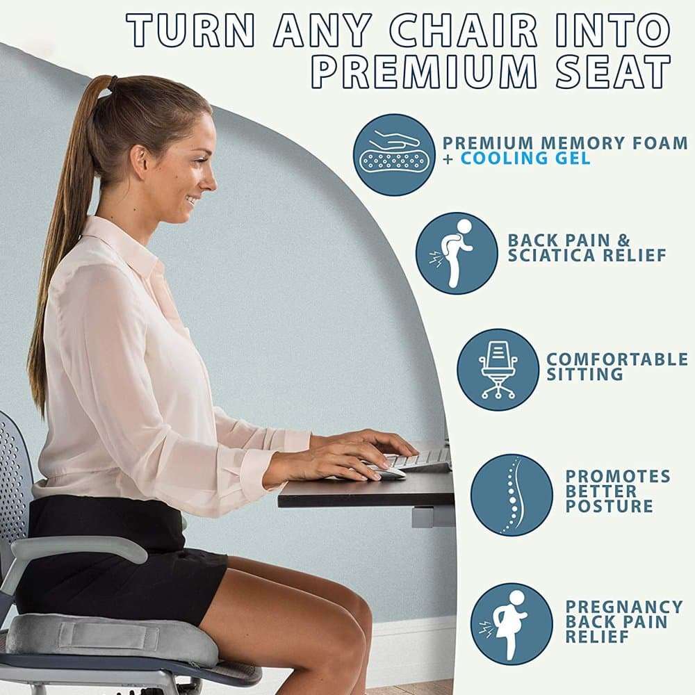 Back Support Gel Memory Foam Office Desk Chair Cushion x 2 Combo