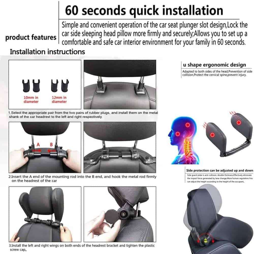 Car Memory Foam PU Leather Side Neck Support Cushion Headrest x2 Combo