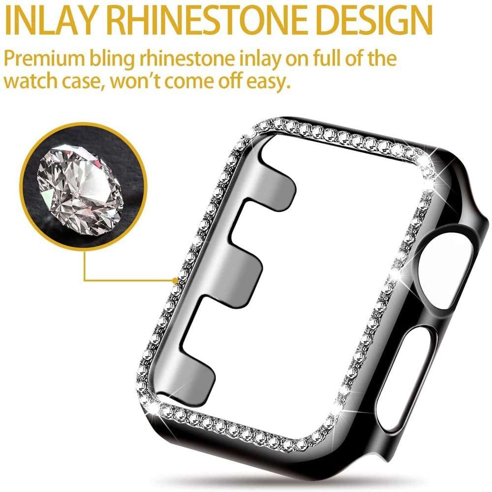 Killer Deals 44mm Apple Watch Rhinestone PC Shiny Protective Frame - Black