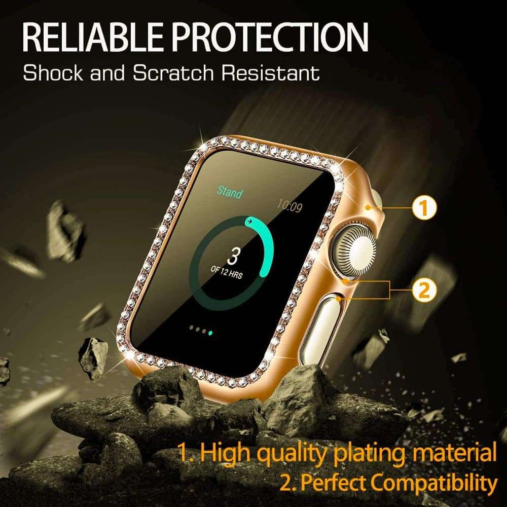 Killer Deals 44mm Apple Watch Rhinestone PC Shiny Protective Frame - Black