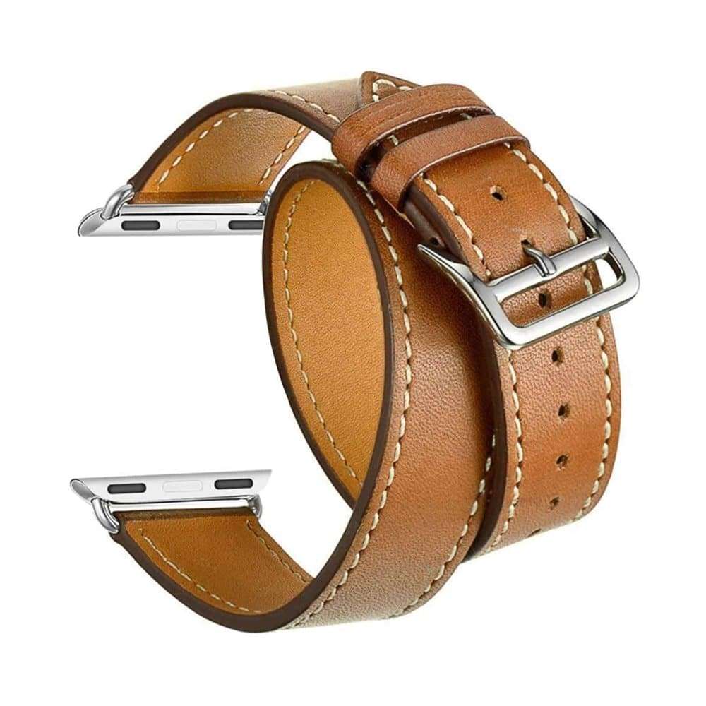 38/40/41mm Apple Watch double-wrap leather strap - Brown (S-M)