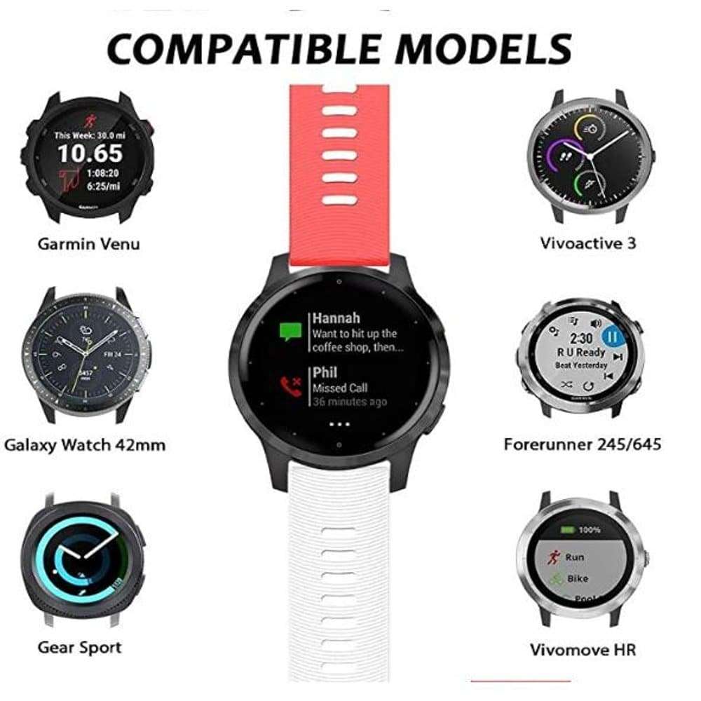 Killer Deals 20mm Silicone Strap for Garmin Forerunner 245- Red & White