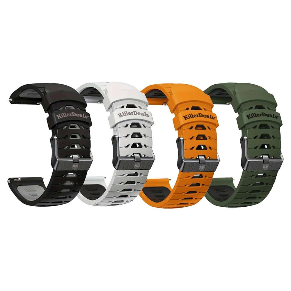 20mm Universal Watch Silicone Strap for Garmin Samsung Huawei- White & Black