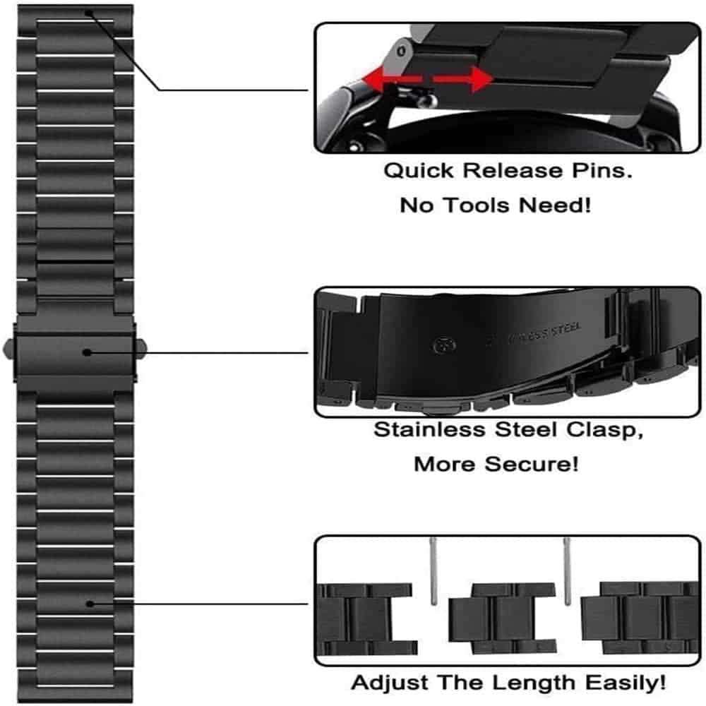 22mm Link Stainless Steel Strap for Samsung S3 Frontier- Black