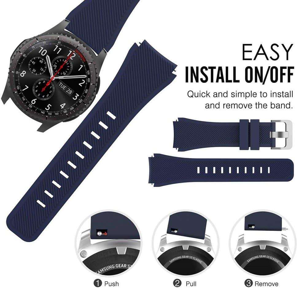 Silicone Strap for Samsung Gear S3 Frontier, Amazfit Stratos 2/2S Pace (S/M) -Black