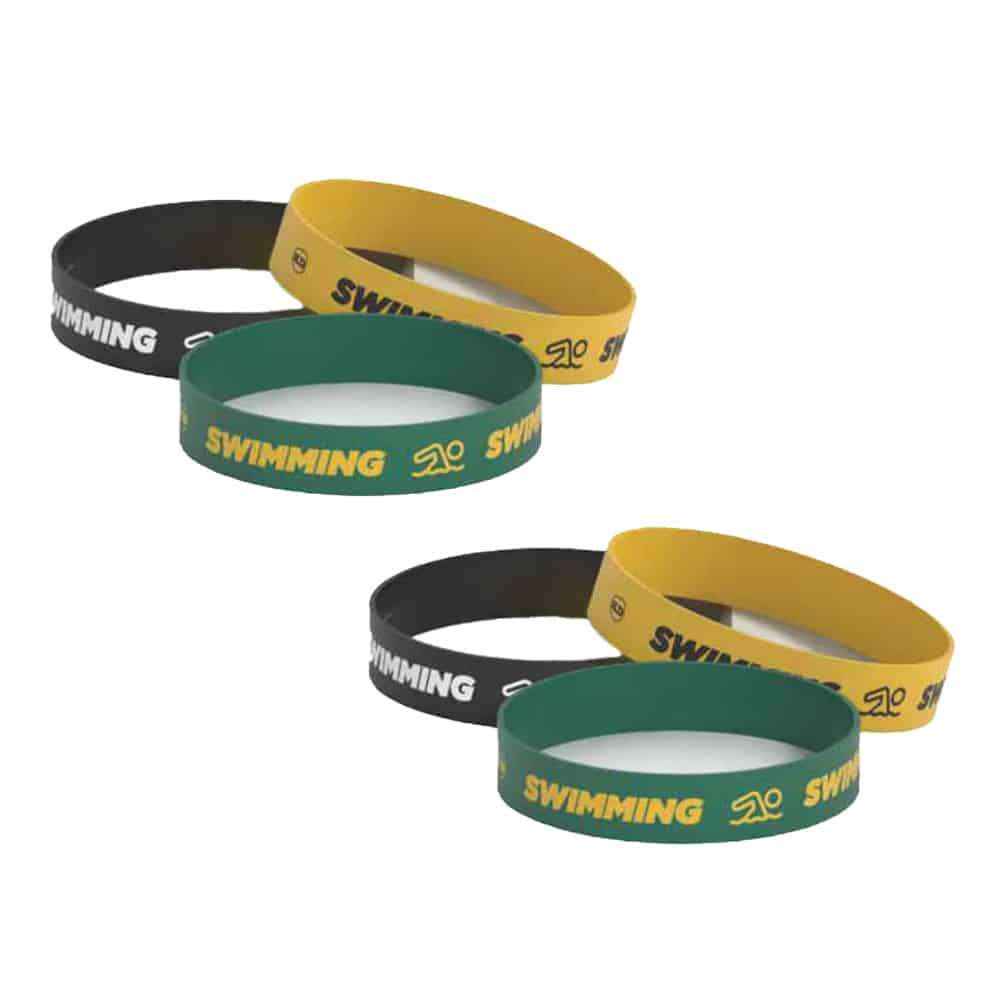 Debossed "Swimming" Silicone Wristband Bracelet- 6 Pack