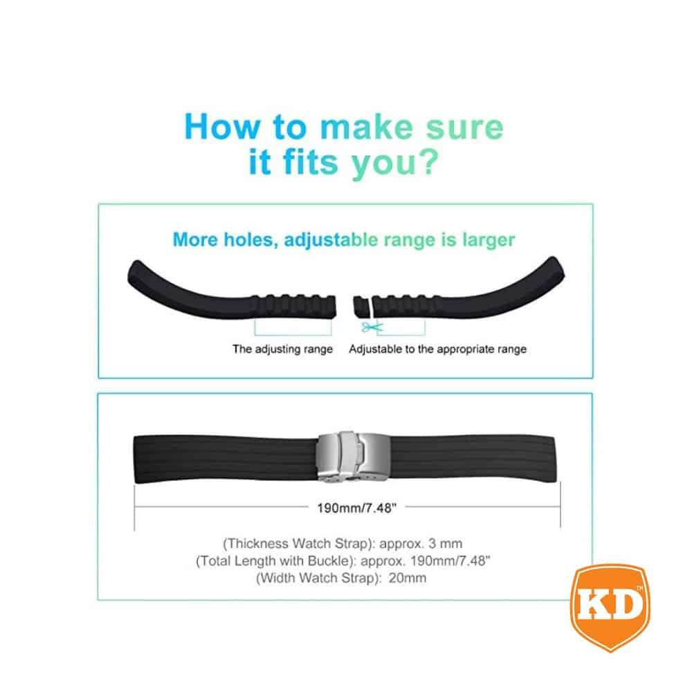 20mm Universal Watch Replacement Silicone Strap- Black & Blue 2 Pack