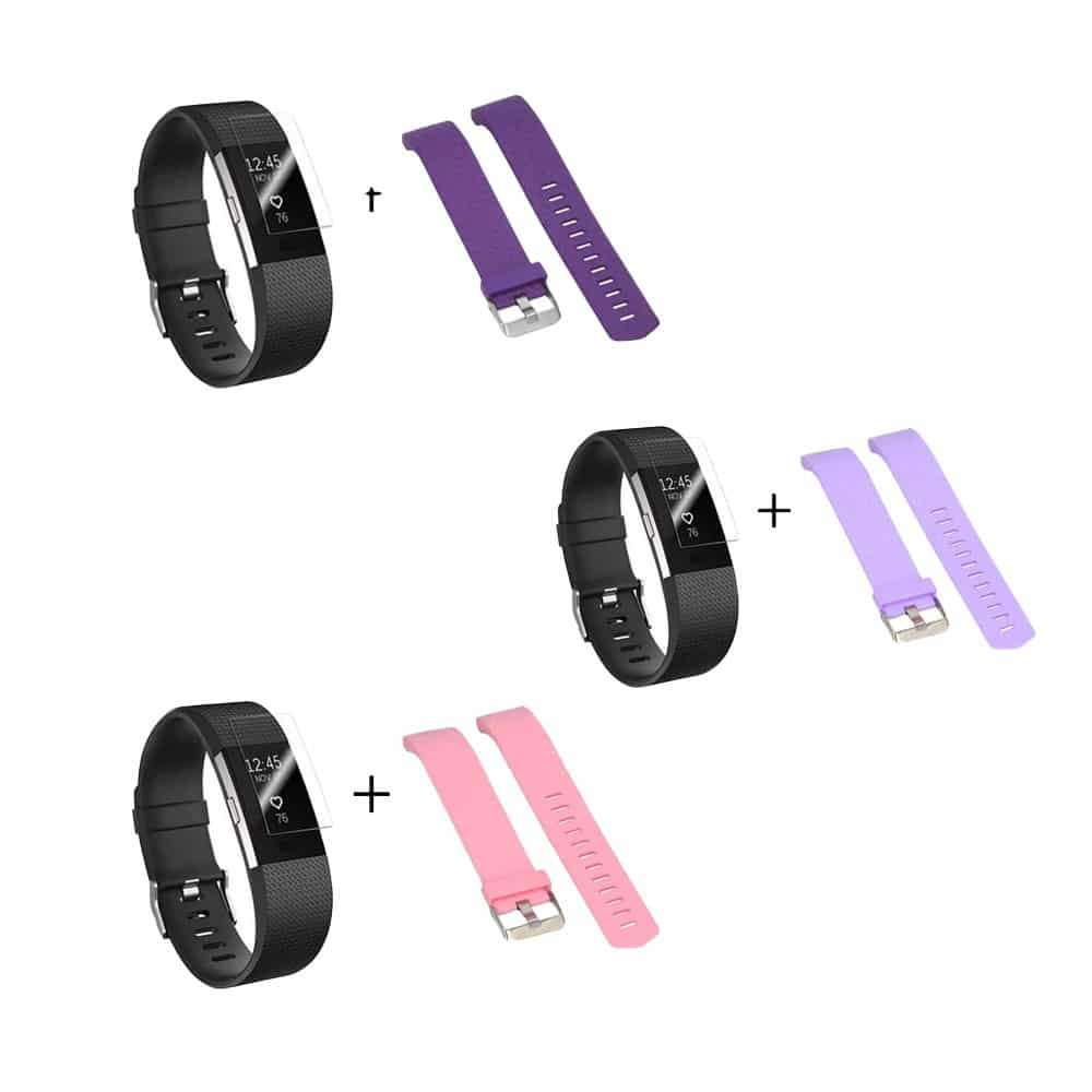 Fitbit Charge 2 silicone strap (S-M/pink) + TPU case (clear) Combo