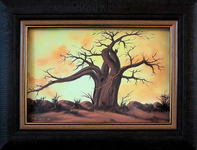 DANE WILLERS: (1949 - ) :Original Oil: Renowned Baobab at Kubu Island-unframed:GalleryPrice:R5000.00