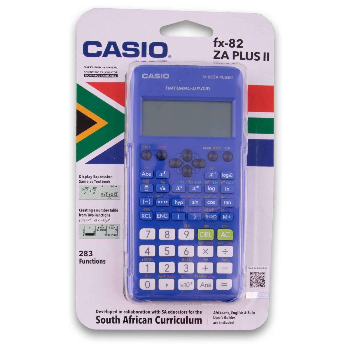 Casio FX-82ZA Plus II Scientific Calculator - Blue