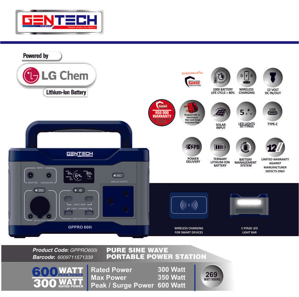 Gentech Portable Power Station (1800W) - Grey/Blue