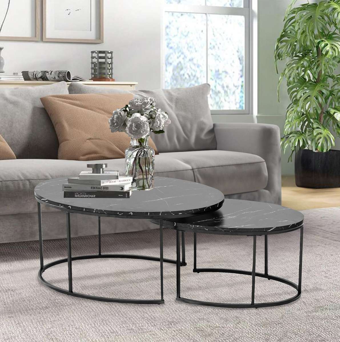 Broadway Nesting Coffee Table - 2pc Marble Black