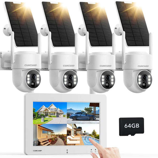 Camcamp SC44 2.5K Solar Wireless Home Security Camera System with 7 inch Touchscreen NVR Monitor