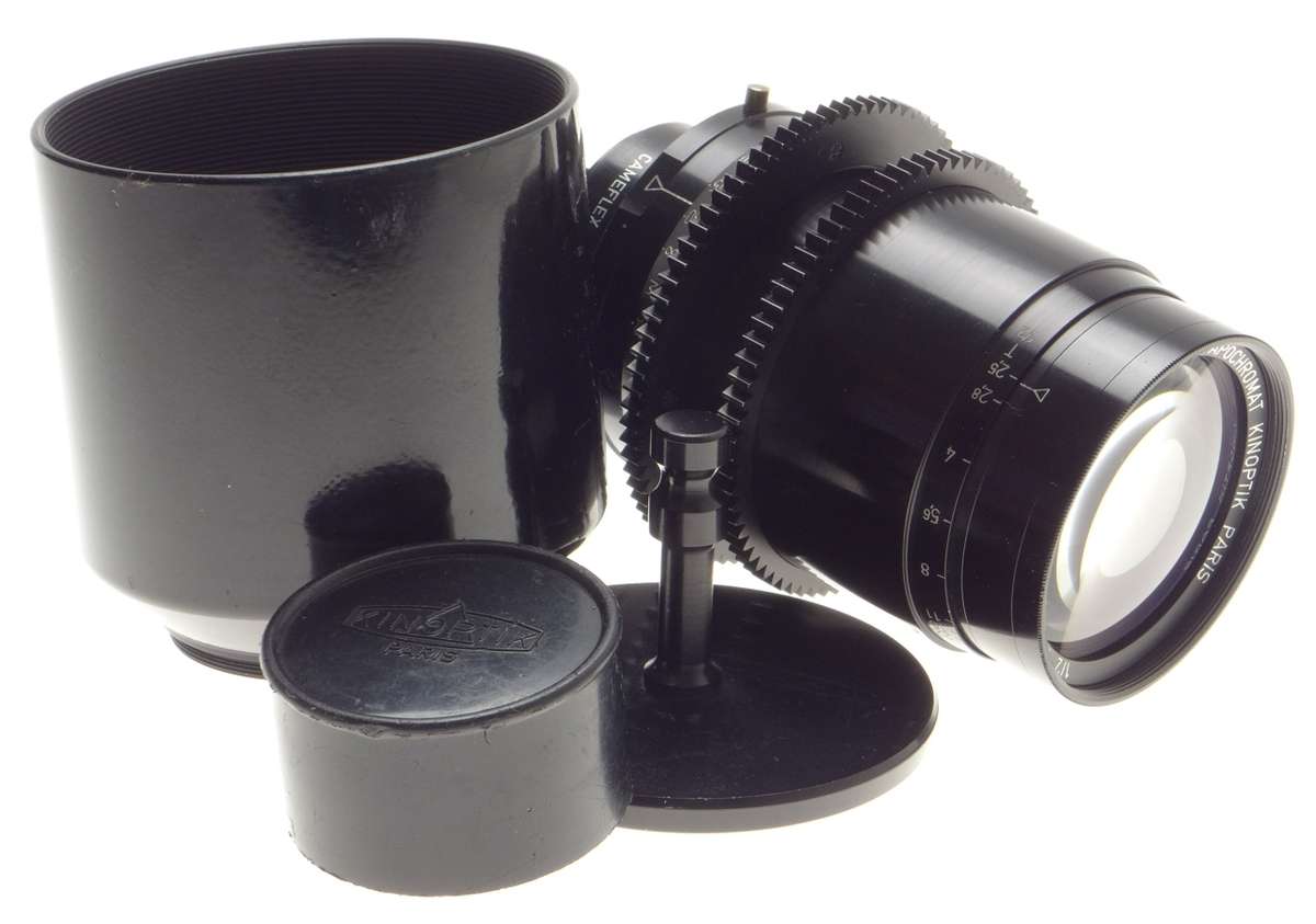 Kinoptik 1:2 f=100mm Apochromat tele camera lens 2/100mm Cameflex hood cap CLA'd