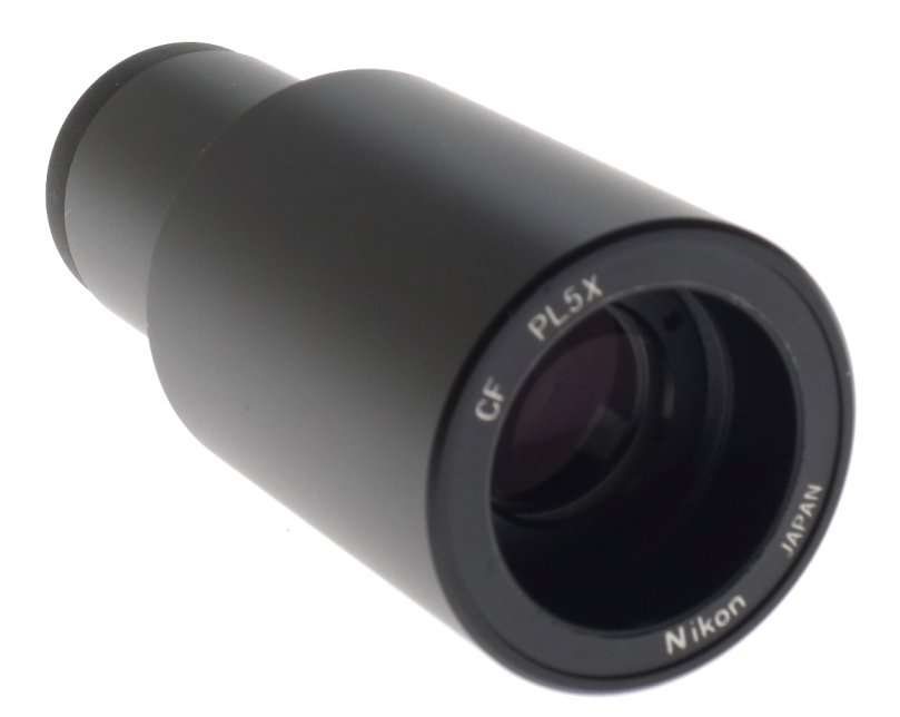 NIKON MICROSCOPE EYEPIECE CF PL5x BLACK LENS USED BARGAIN CLEAN COATINGS