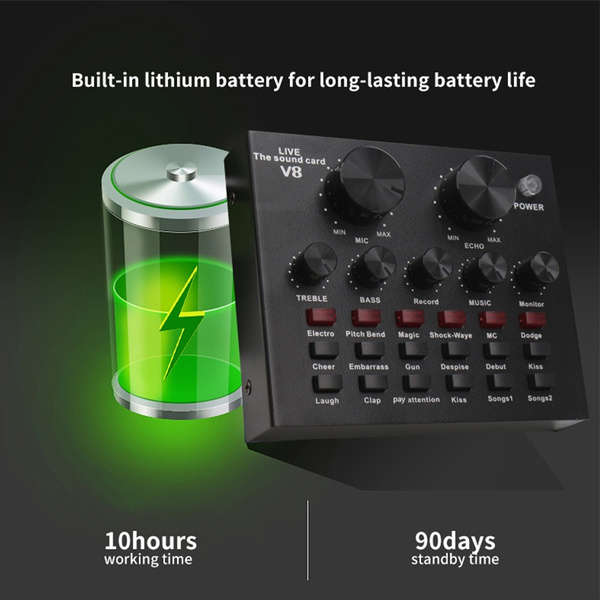 Live Sound Card - Live Stream or Karaoke Audio Interface 12 sound effects, and 10 effect modes