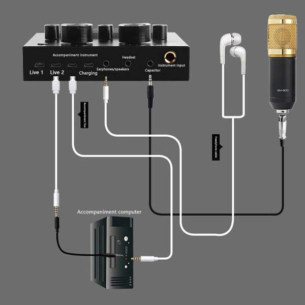 Live Sound Card - Live Stream or Karaoke Audio Interface 12 sound effects, and 10 effect modes