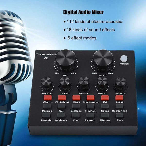 Live Sound Card - Live Stream or Karaoke Audio Interface 12 sound effects, and 10 effect modes