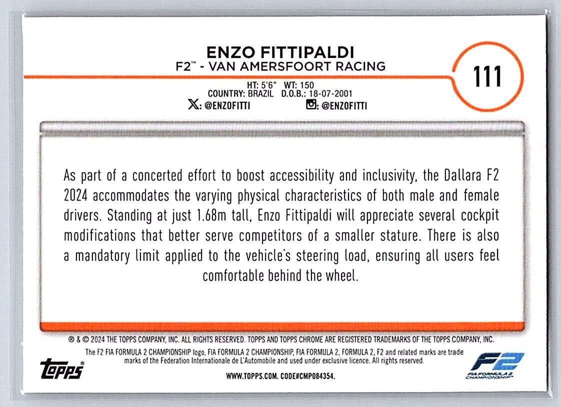 Enzo Fittipaldi F1 Topps Chrome 2024 #111 - NM