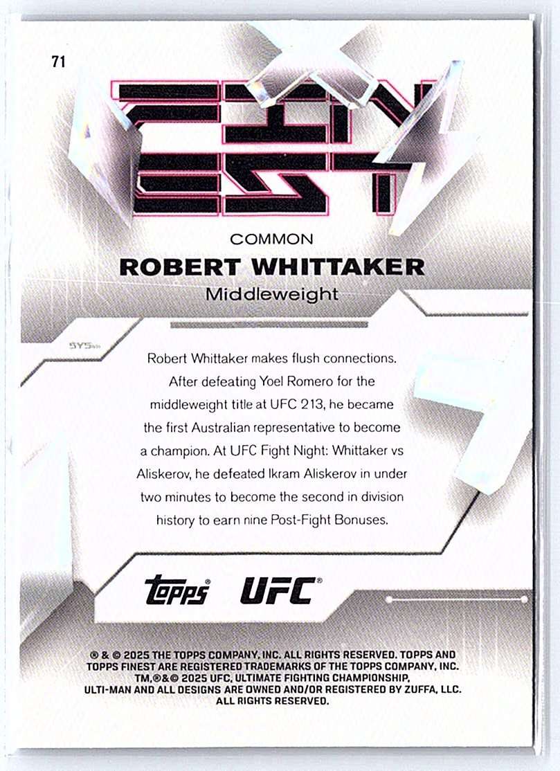 Robert Whittaker 2025 Topps Finest UFC #71 - NM