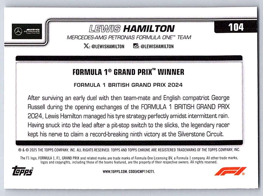 Lewis Hamilton F1 Topps Chrome 2025 #104 - NM