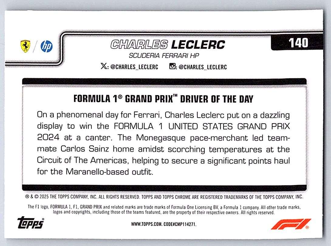 Charles Leclerc F1 Topps Chrome 2025 #140 - NM