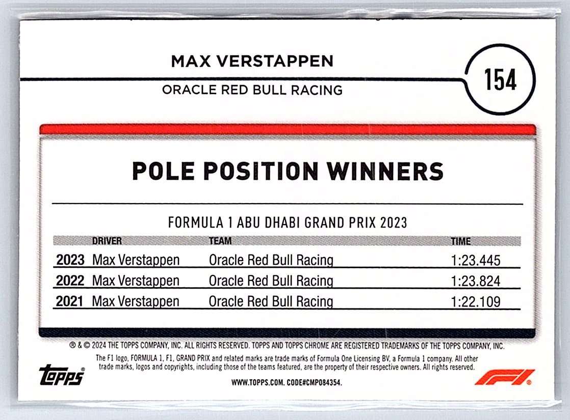 Max Verstappen 2024 Topps Chrome F1 #154 - NM