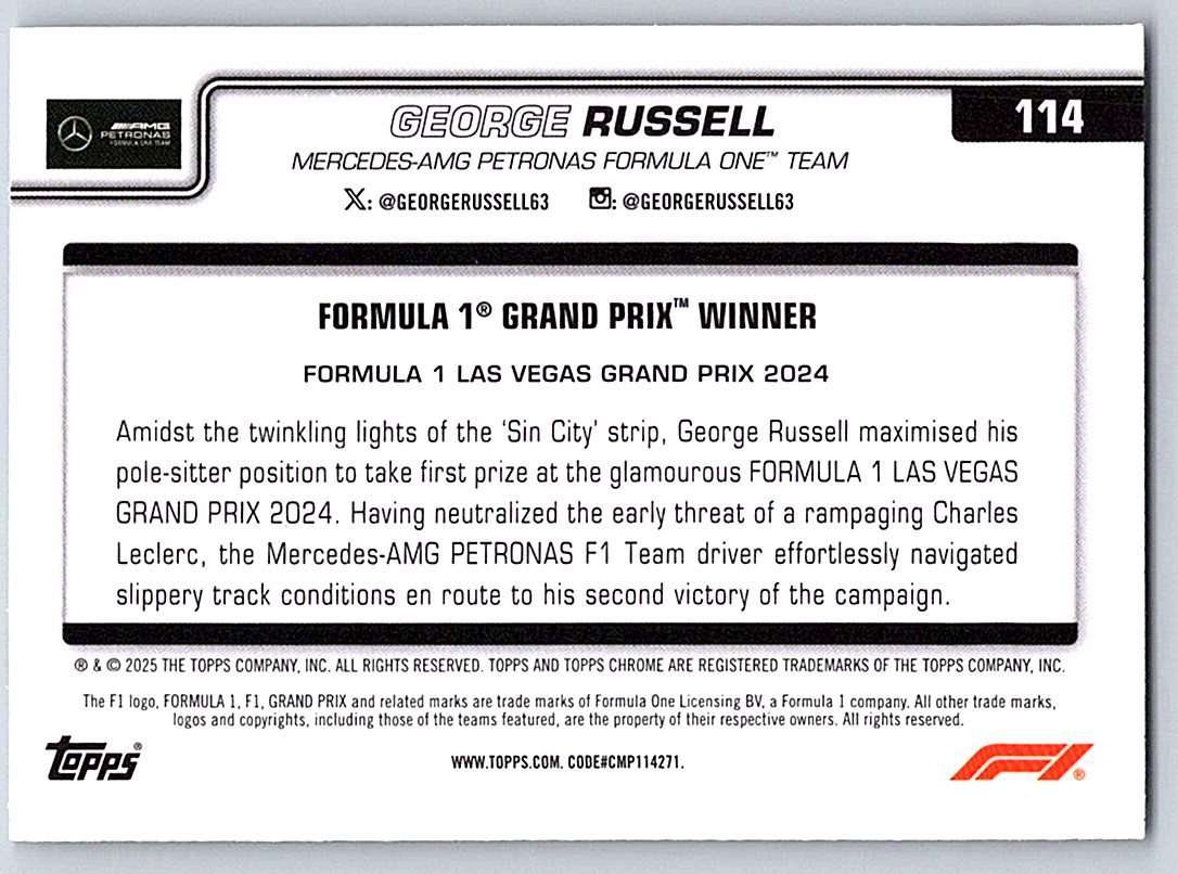 George Russell F1 Topps Chrome 2025 #114 - NM
