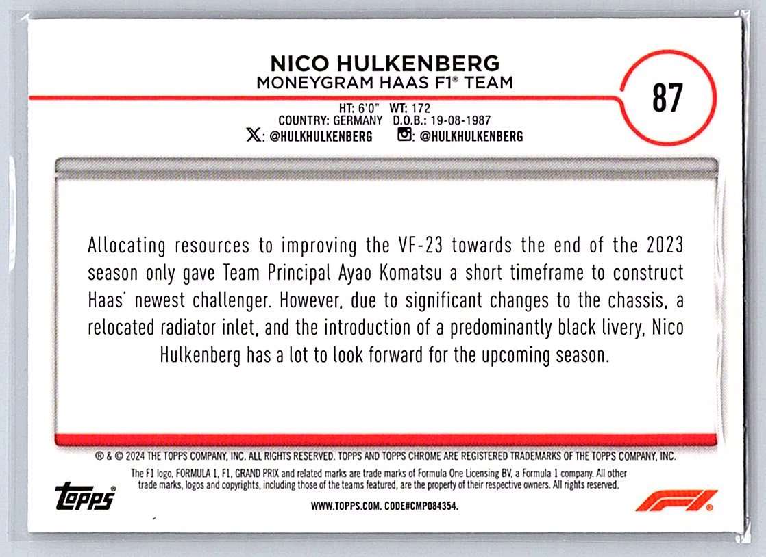 Nico Hulkenberg F1 Topps Chrome 2024 #87 - NM