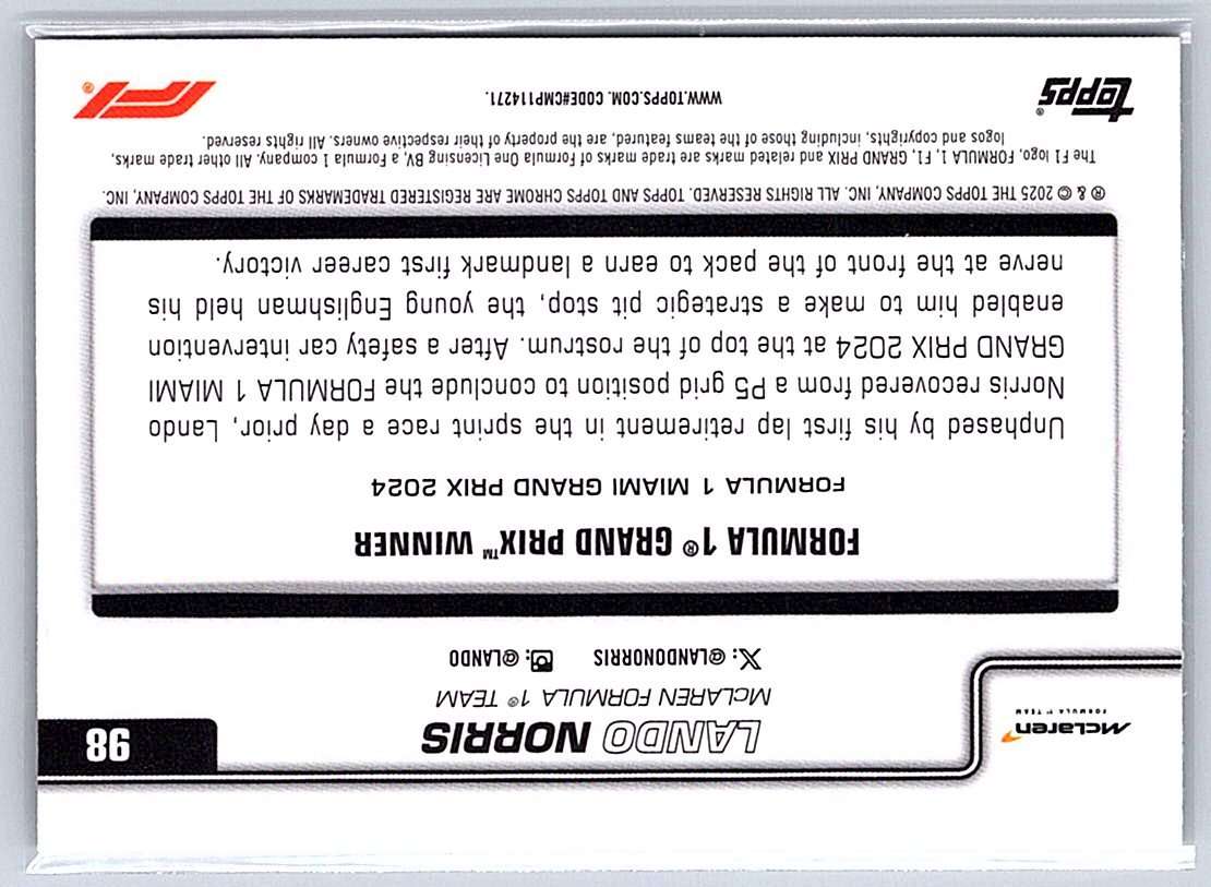 Lando Norris F1 Topps Chrome 2025 #GPW-11 (B&W Lazer Refractor) - NM