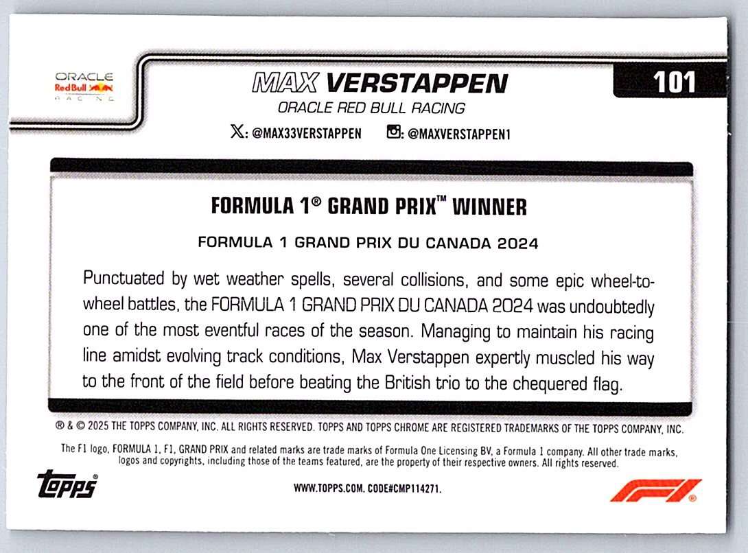 Max Verstappen F1 Topps Chrome 2025 #101 - NM