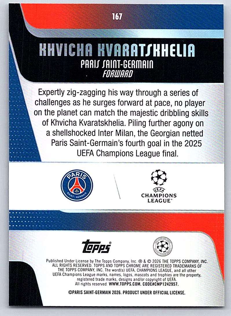 Khvicha Kvaratskhelia Topps Chrome UCC 2025 #167 - NM