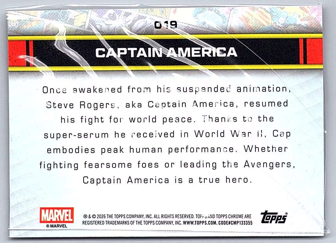 CAPTAIN AMERICA Topps Marvel Comics Chrome 2026 #019 - NM