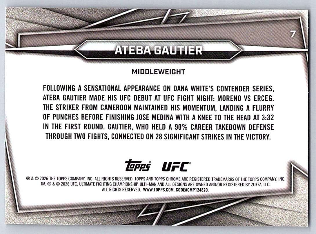 Ateba Gautier 2026 Topps Chrome UFC #7 (Rookie Card) - NM