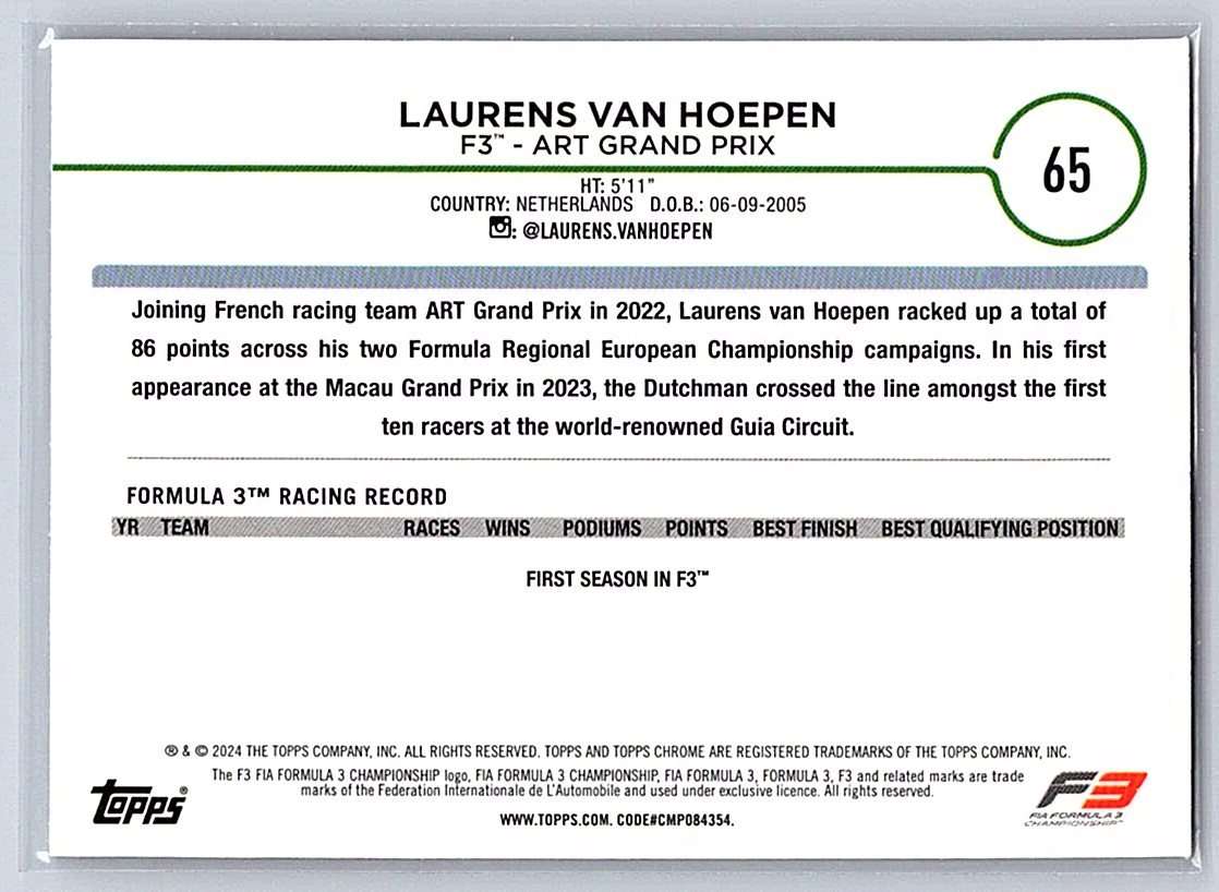 Laurens Van Hoepen F1 Topps Chrome 2024 #65 - NM