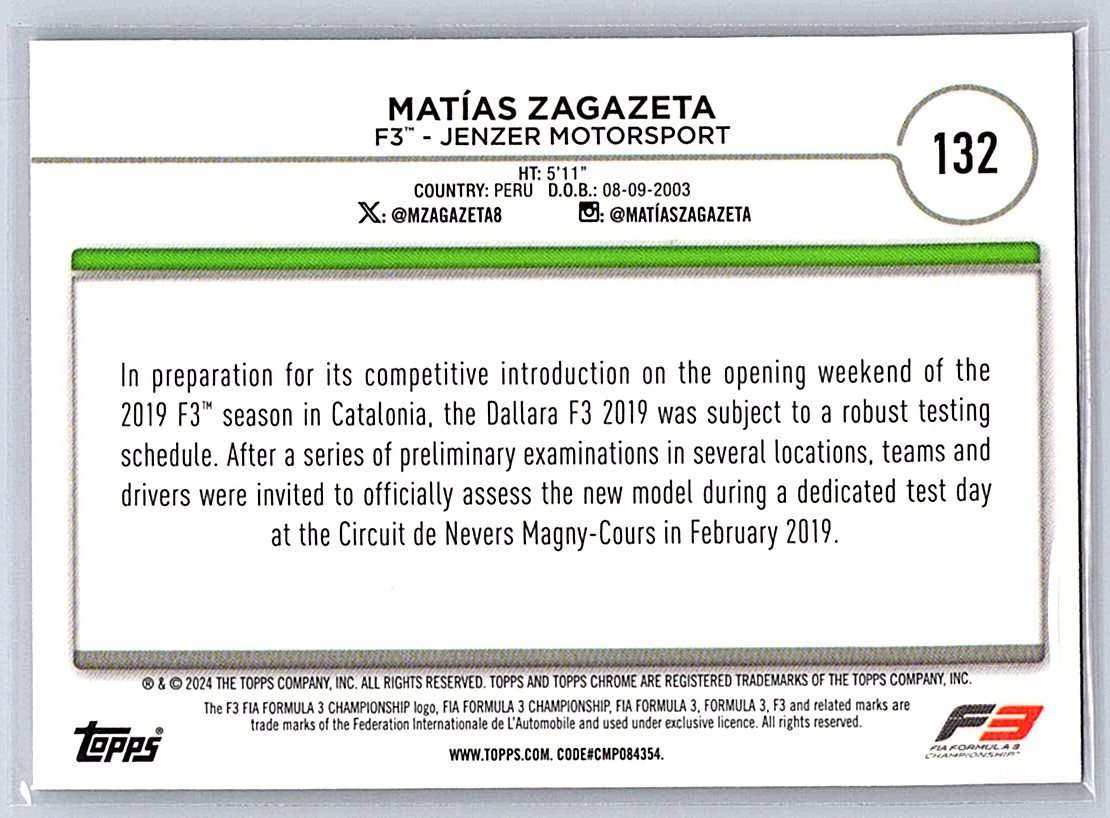 Matas Zagazeta F1 Topps Chrome 2024 #132 - NM