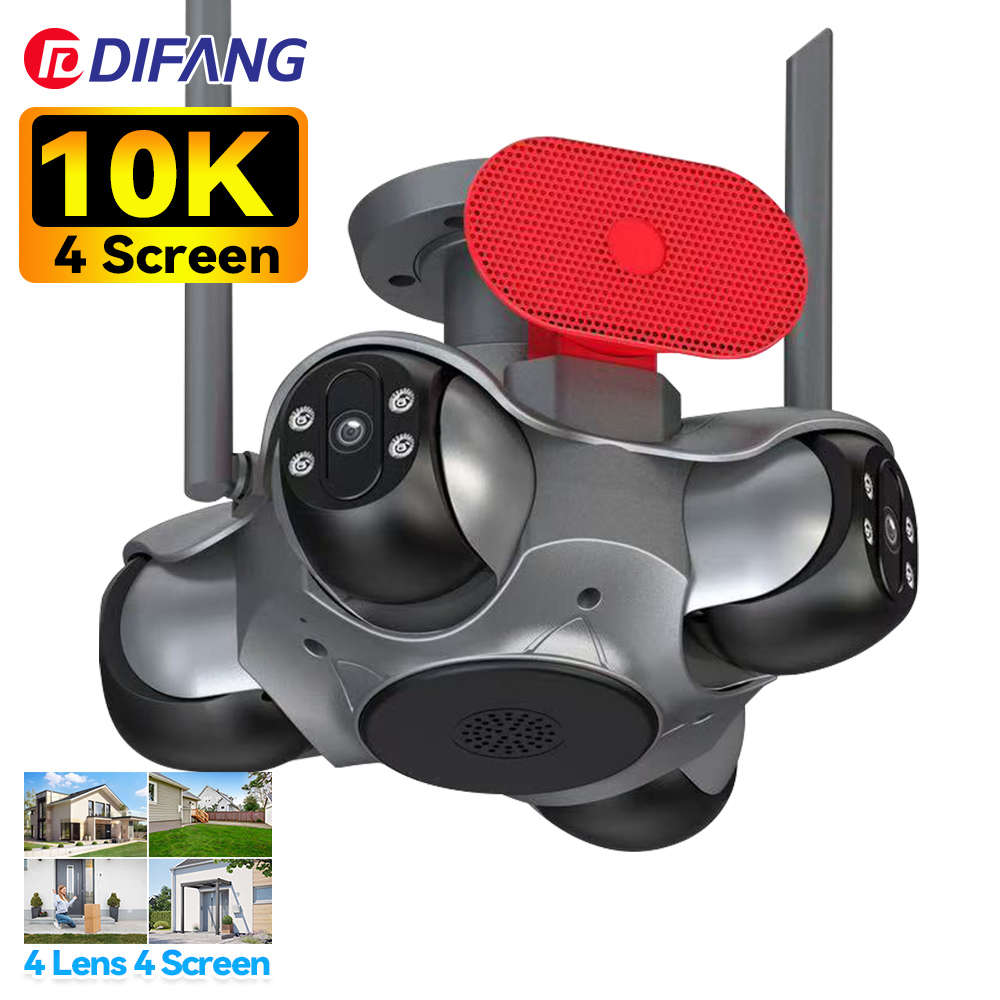 4-Lens 360° Outdoor Security Camera  Quad View WiFi CCTV with Night Vision, Motion Detection, App R