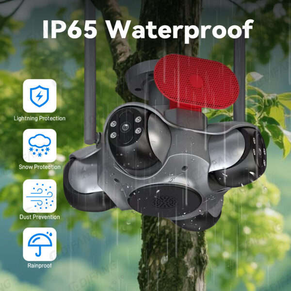 4-Lens 360° Outdoor Security Camera  Quad View WiFi CCTV with Night Vision, Motion Detection, App R